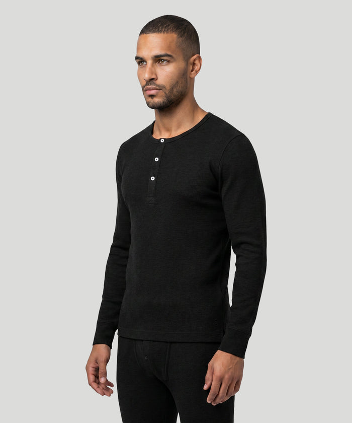 Army Ribbed Henley T-Shirt: Black