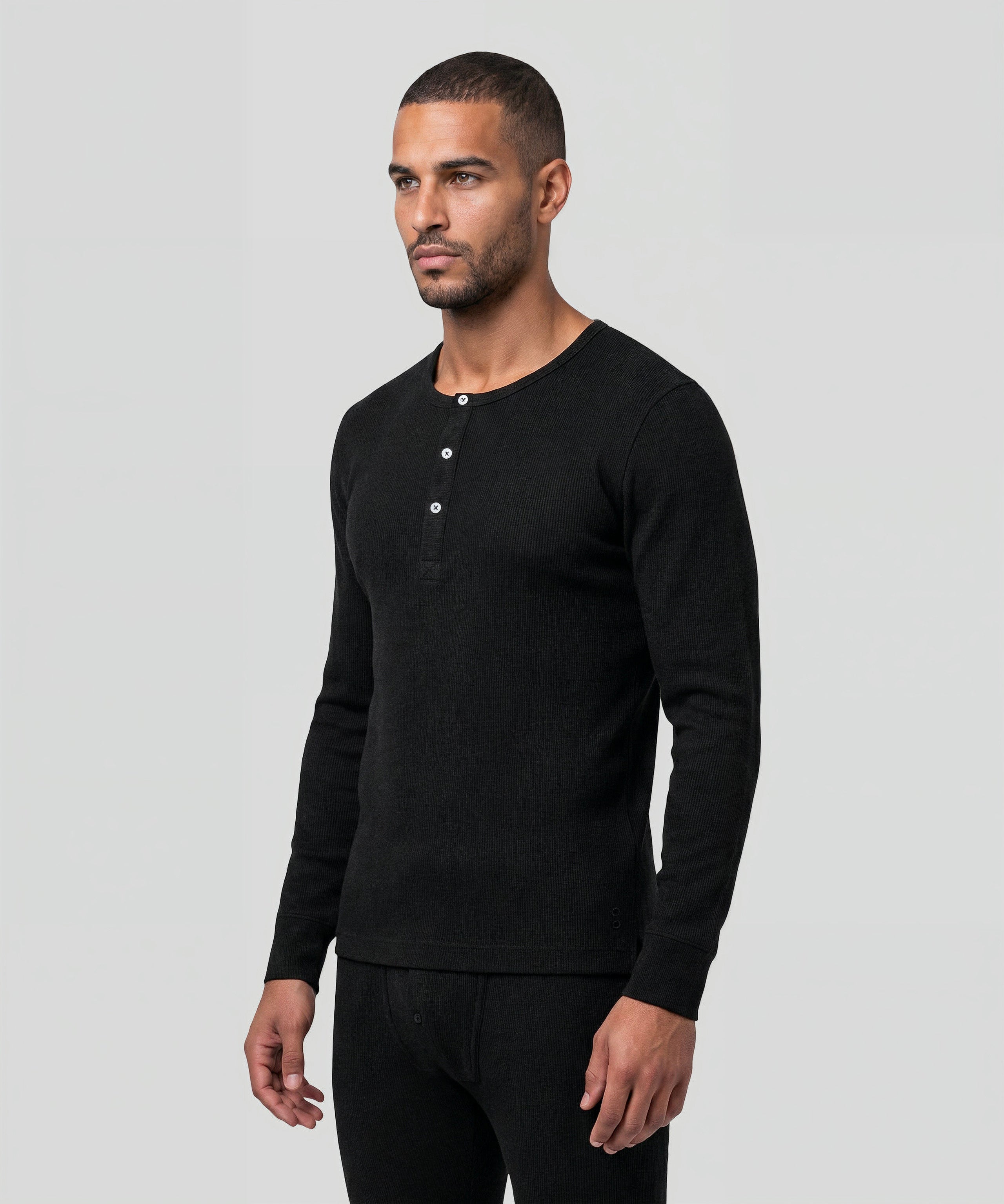 Army Ribbed Henley T-Shirt: Black