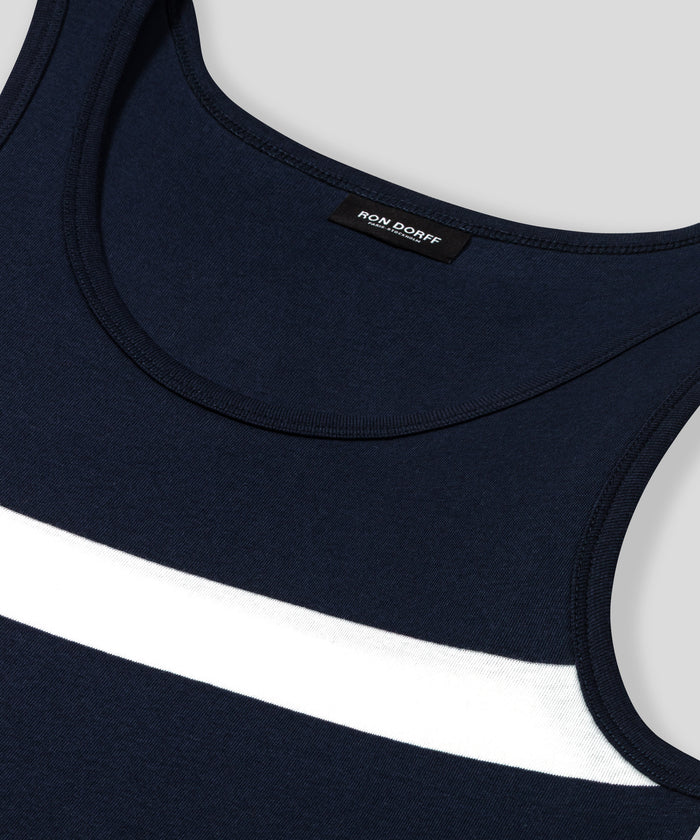 Ribbed Tank Top w. Stripes: Navy/White