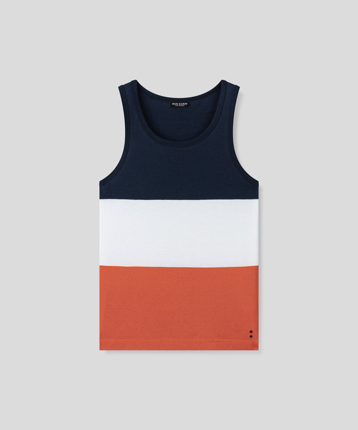 Ribbed Tank Top Tricolor: Navy/Orange Dust
