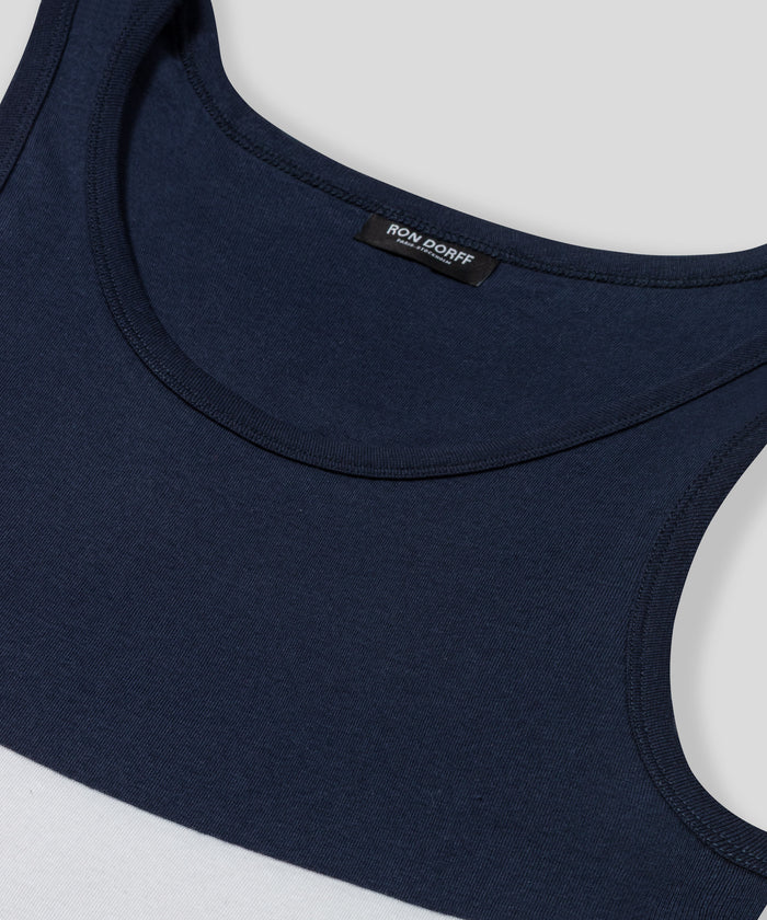 Ribbed Tank Top Tricolor: Navy/Orange Dust