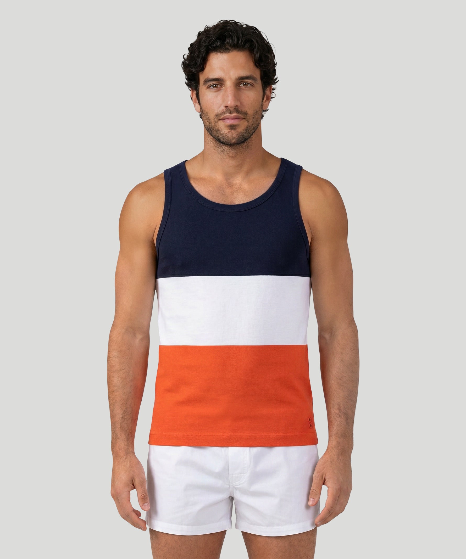 Ribbed Tank Top Tricolor: Navy/Orange Dust
