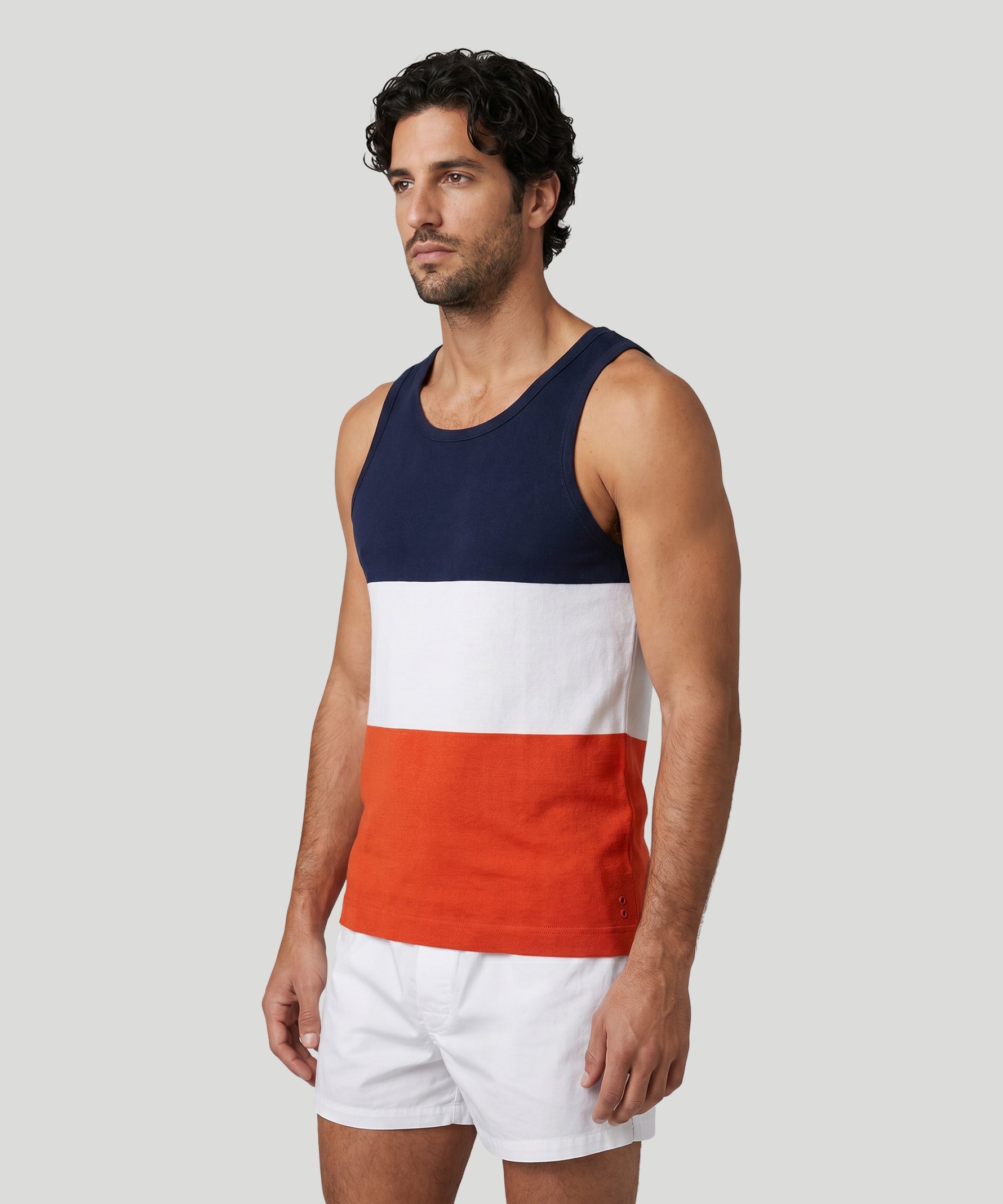 Ribbed Tank Top Tricolor: Navy/Orange Dust