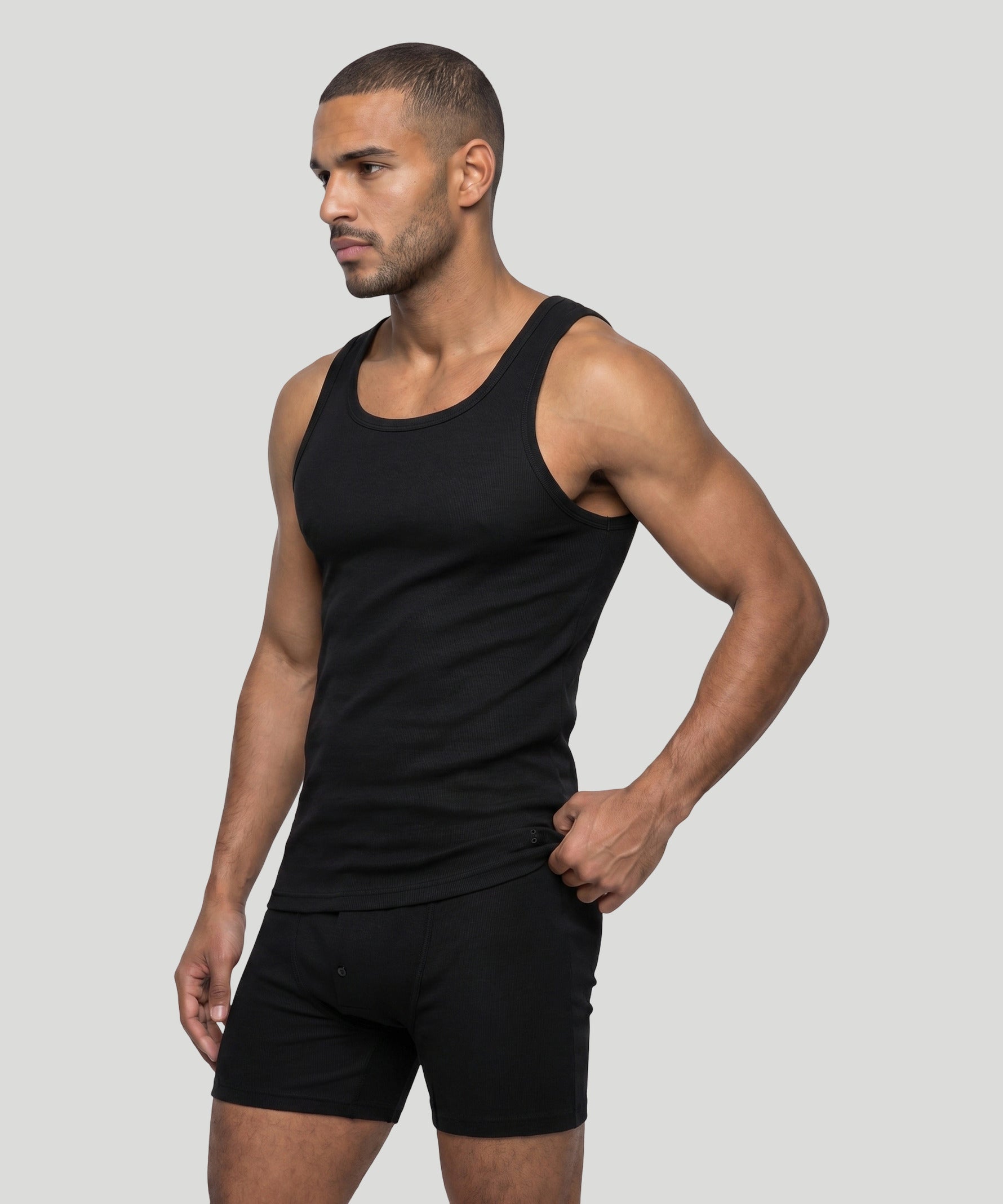 Army Ribbed Tank Top: Black