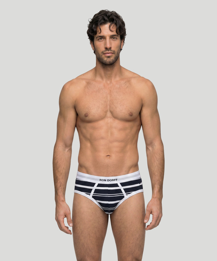 RON DORFF Y-Front Briefs w. Stripes: Navy/White