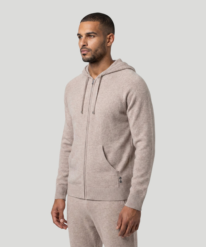 Cashmere Zipped Hoodie: Heather Beige