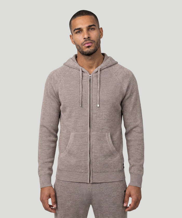 Ribbed Wool Zipped Hoodie: Sandy Beige