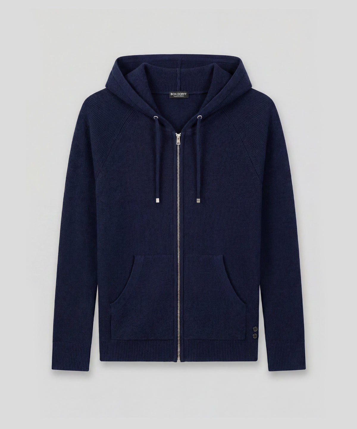 Ribbed Wool Zipped Hoodie: Navy