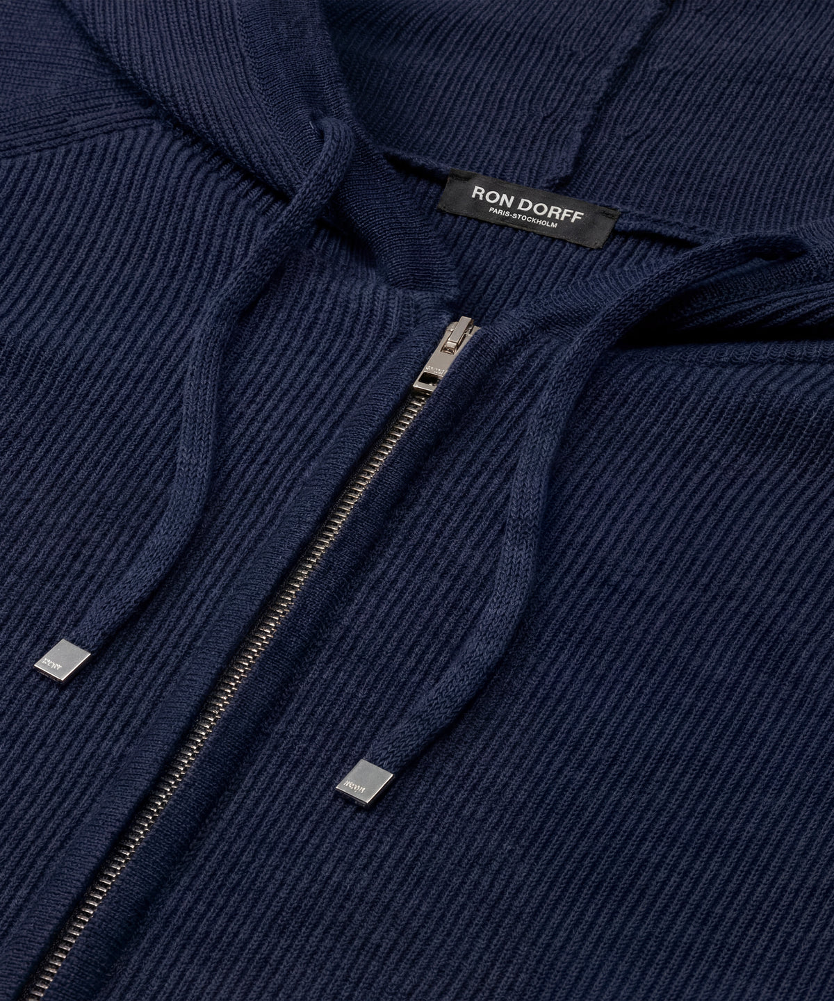 Ribbed Wool Zipped Hoodie: Navy