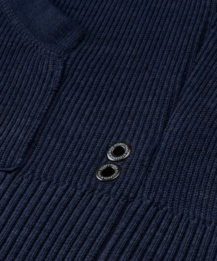 Ribbed Wool Zipped Hoodie: Navy