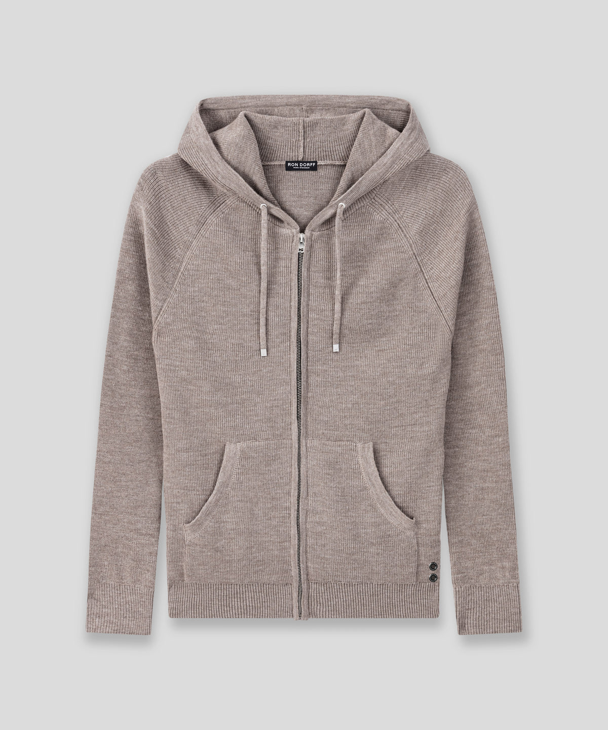 Ribbed Wool Zipped Hoodie: Sandy Beige
