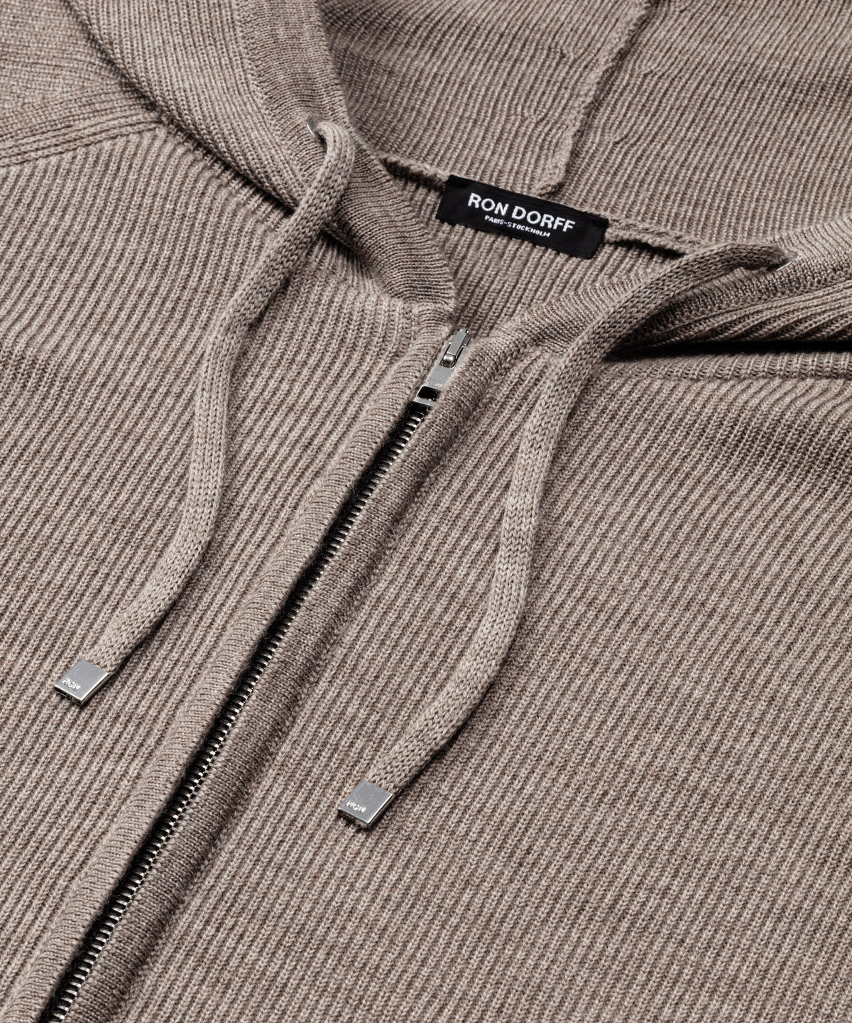 Ribbed Wool Zipped Hoodie: Sandy Beige