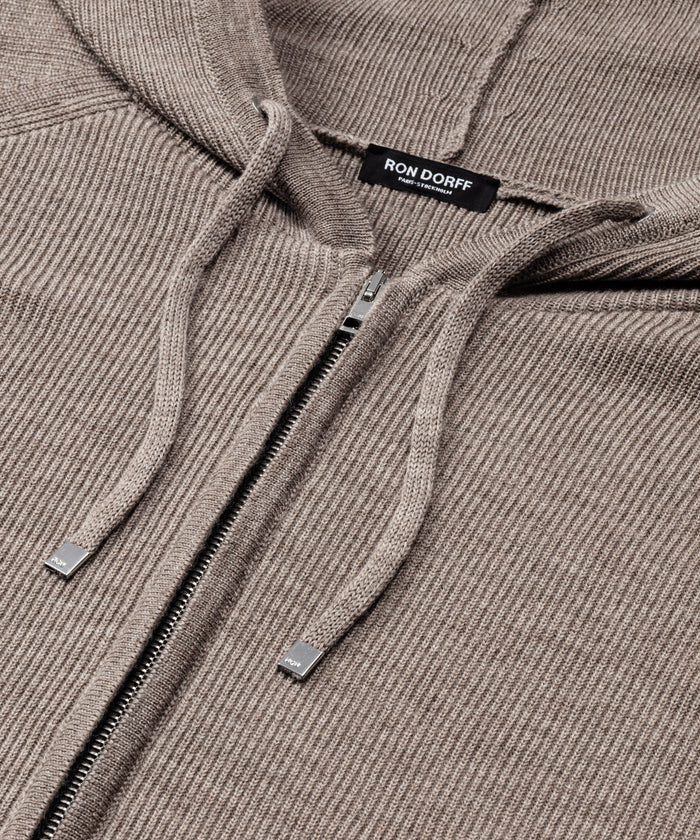 Ribbed Wool Zipped Hoodie: Sandy Beige