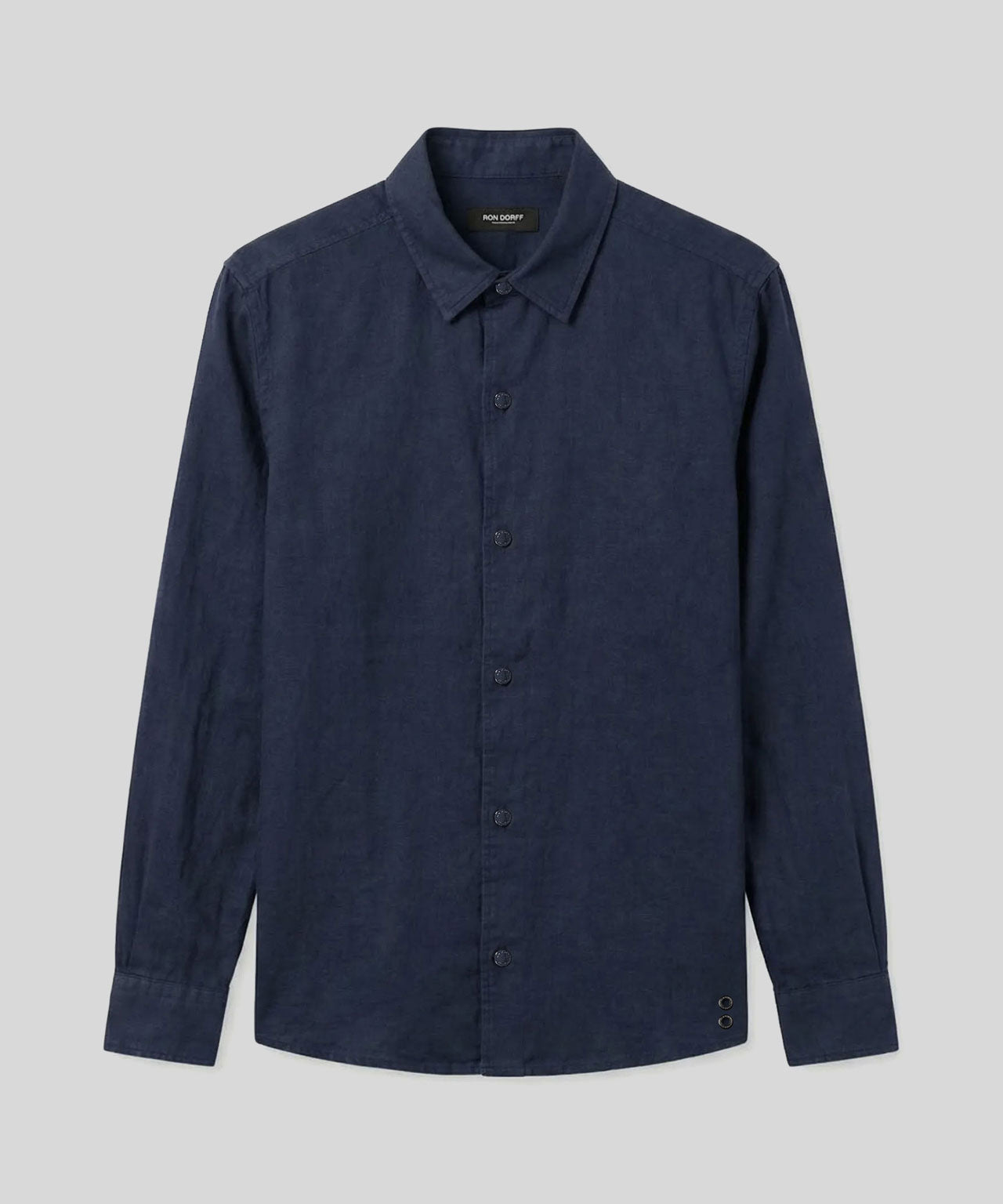 Cotton Linen Long Sleeve Shirt: Navy