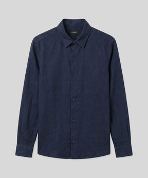 Cotton Linen Long Sleeve Shirt: Navy