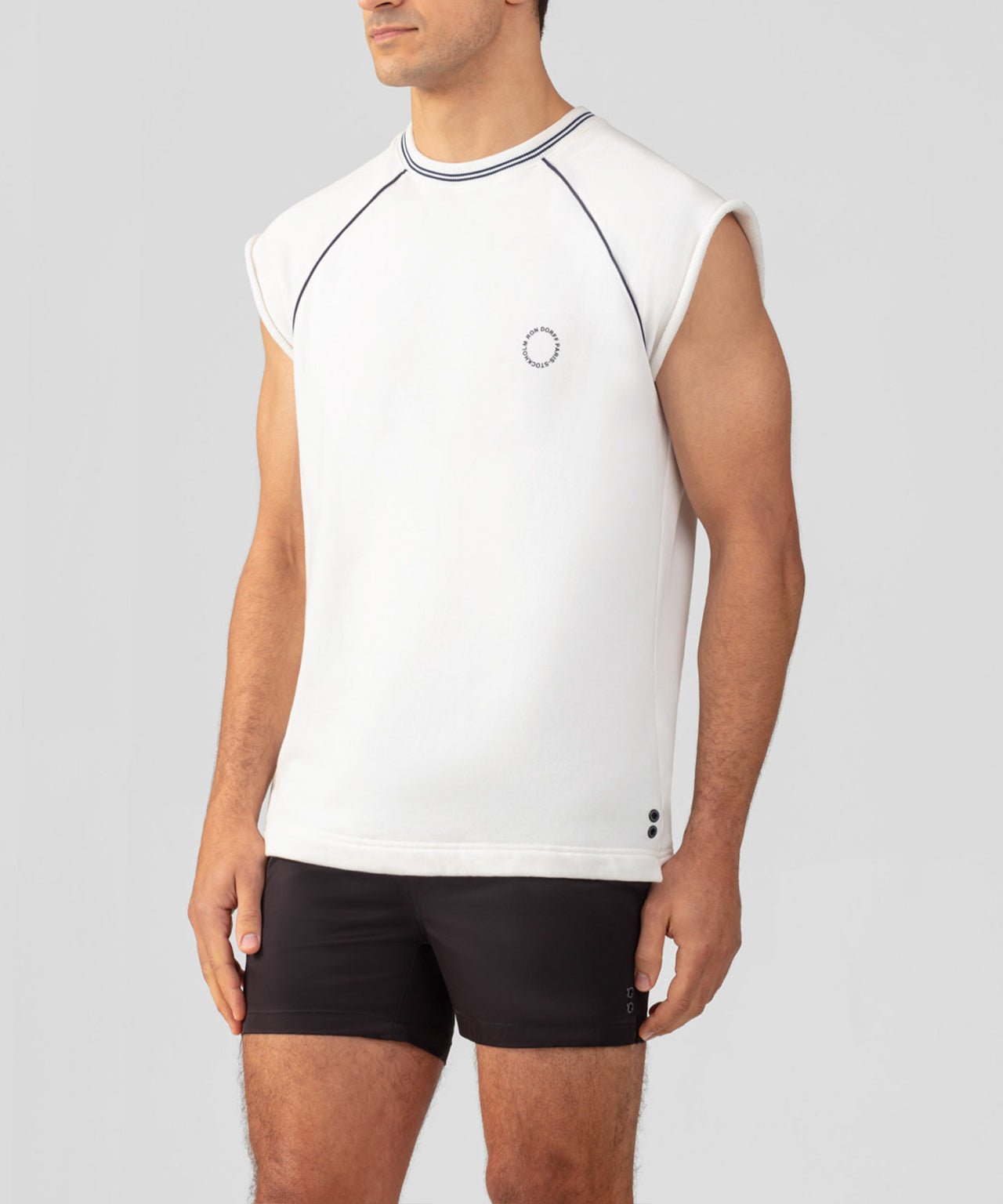 Organic Cotton Sleeveless Sweatshirt w. Piping: Off White