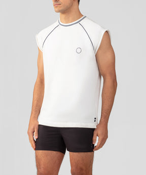 Organic Cotton Sleeveless Sweatshirt w. Piping: Off White