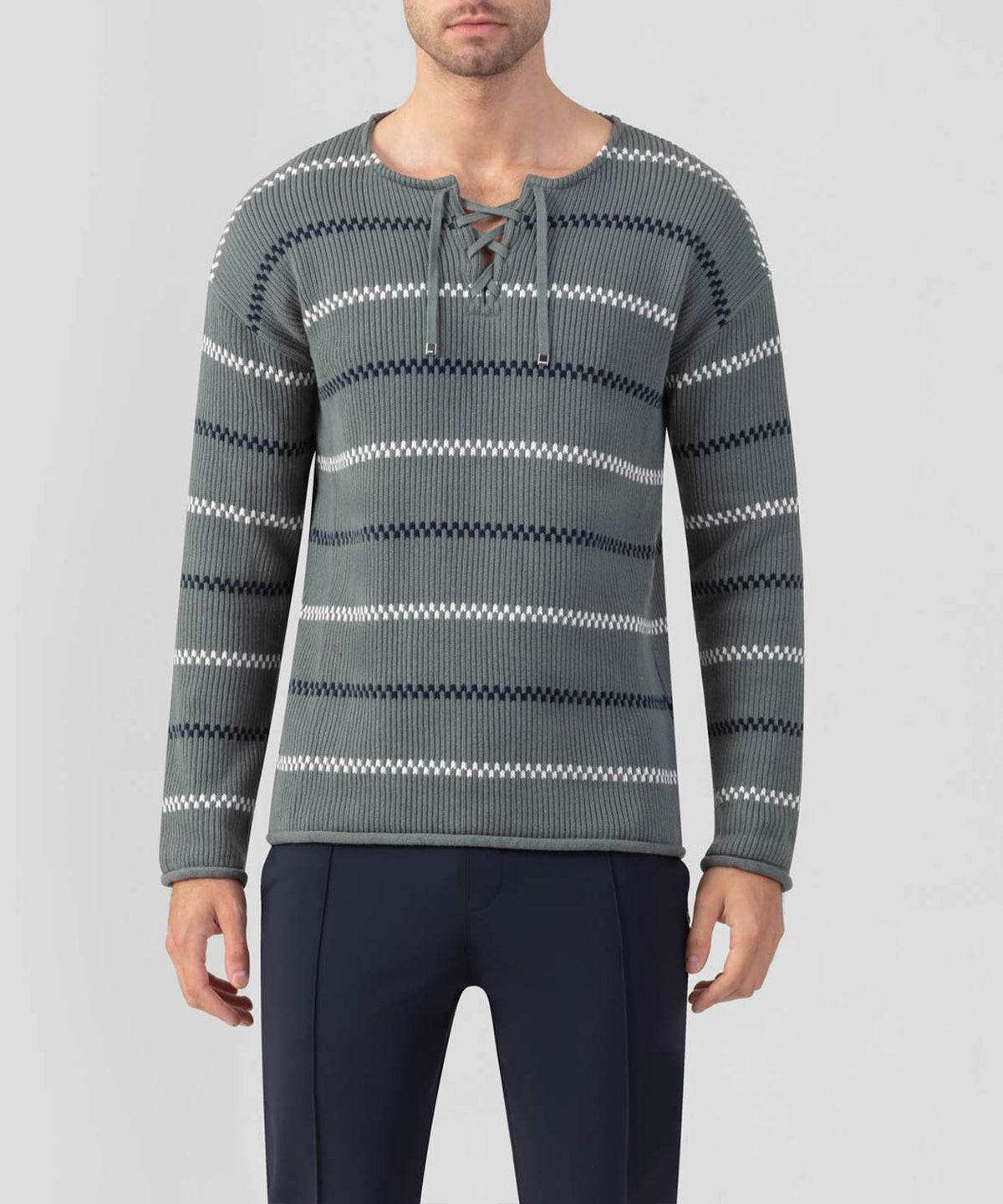 Swedish Fisherman Cotton Sweater: Green Shadow