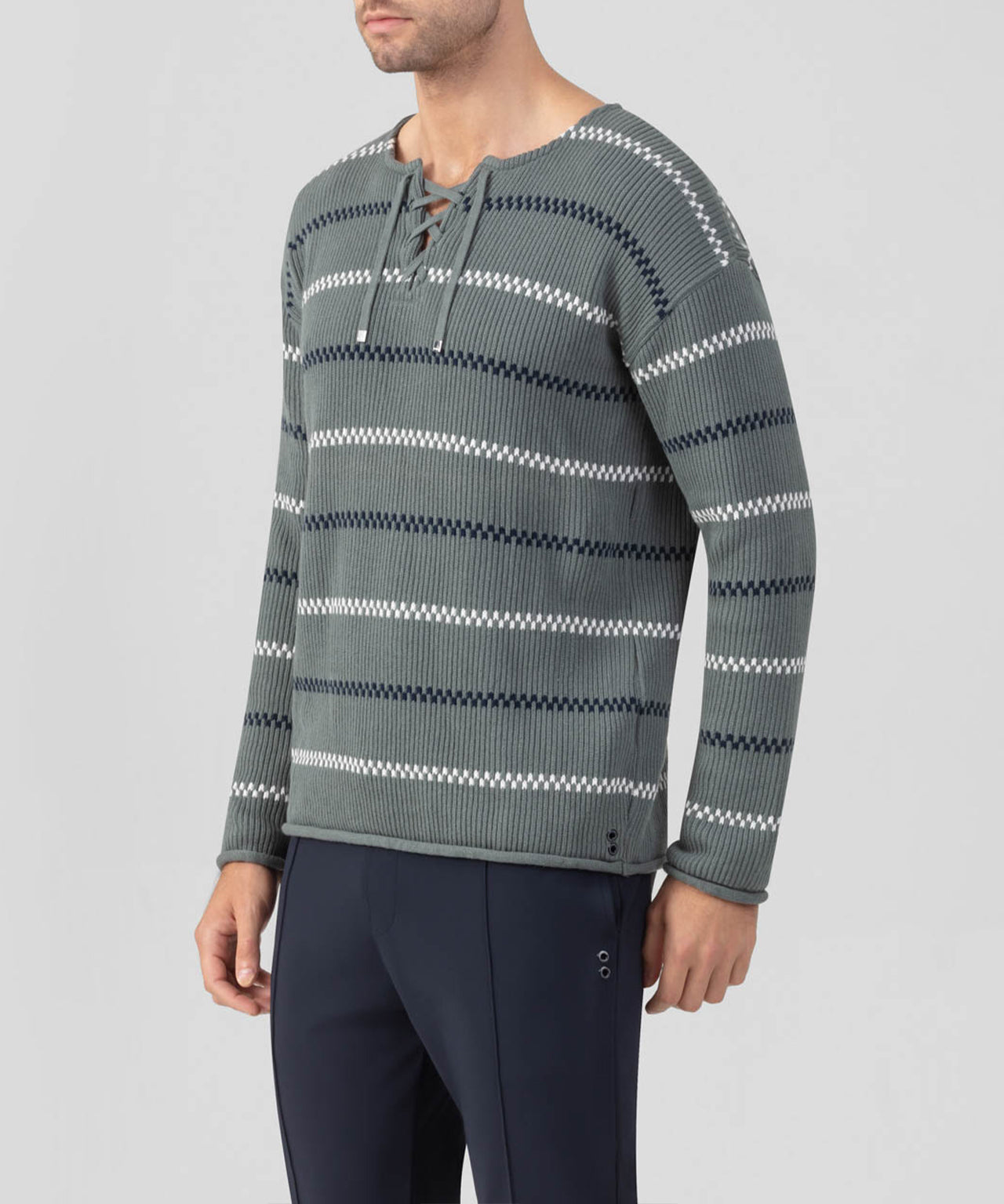 Swedish Fisherman Cotton Sweater: Green Shadow