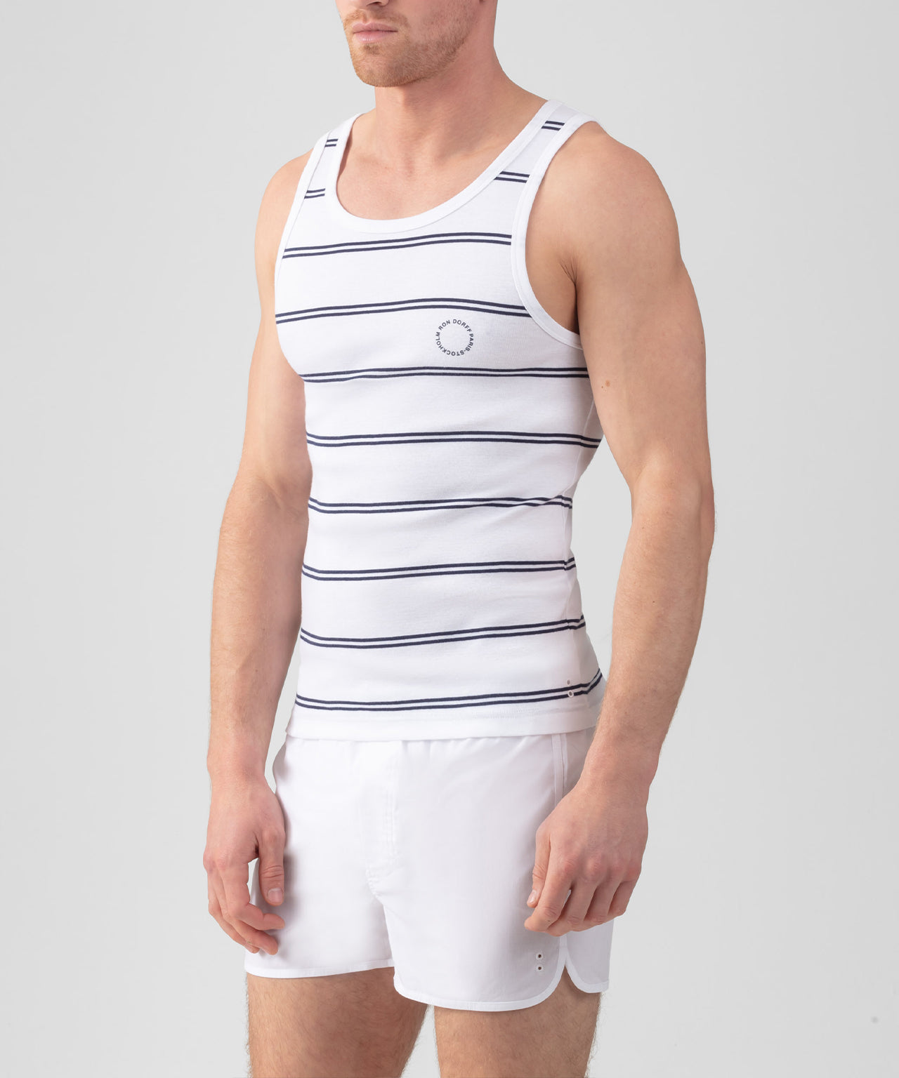 Ribbed Tank Top w. Double Stripes: Optic White