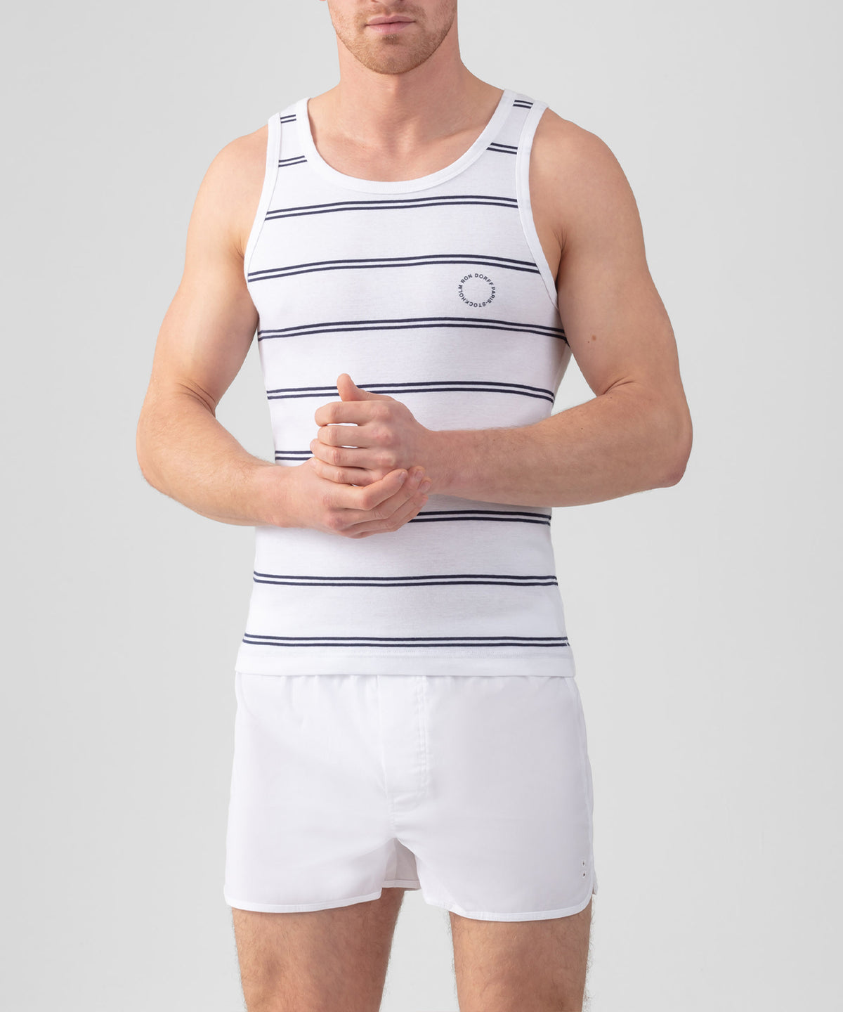 Ribbed Tank Top w. Double Stripes: Optic White