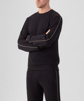 Cotton Piqué Sweatshirt w. Piping: Black