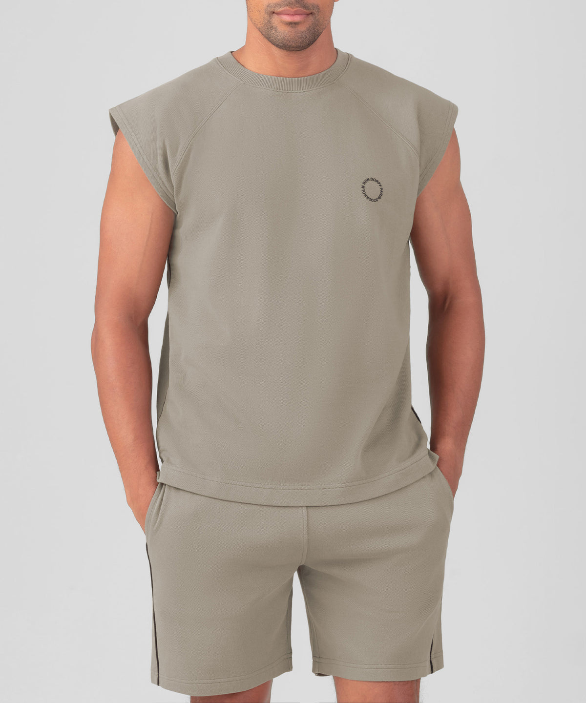 Cotton Piqué Sleeveless Sweatshirt w. Piping: Dusty Beige