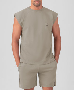 Cotton Piqué Sleeveless Sweatshirt w. Piping: Dusty Beige