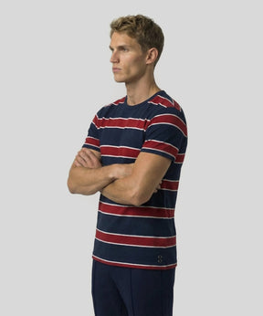 Cotton Piqué T-Shirt Eyelet Edition w. Stripes: Navy