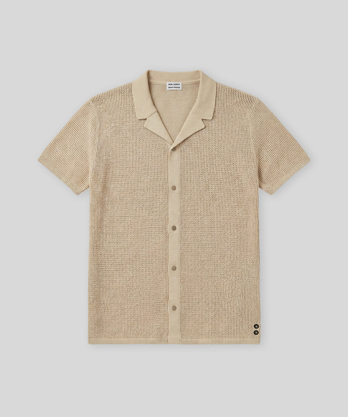Organic Cotton Crochet Knit Shirt: Natural