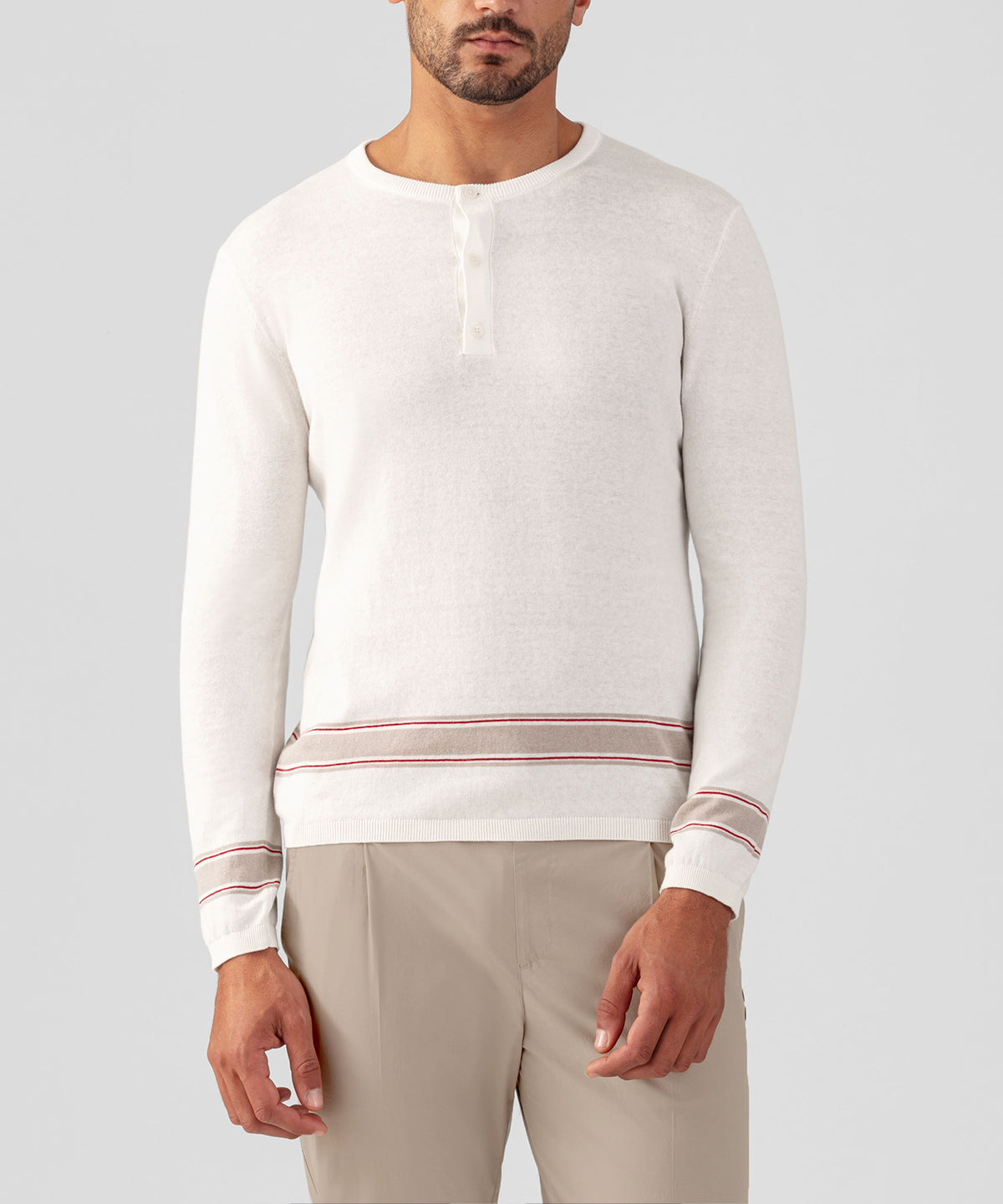 Cotton-Linen Henley Sweater: Off White