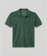 Cotton Terry V Neck Polo: Court Green