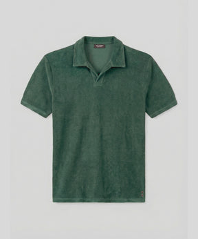 Cotton Terry V Neck Polo: Court Green