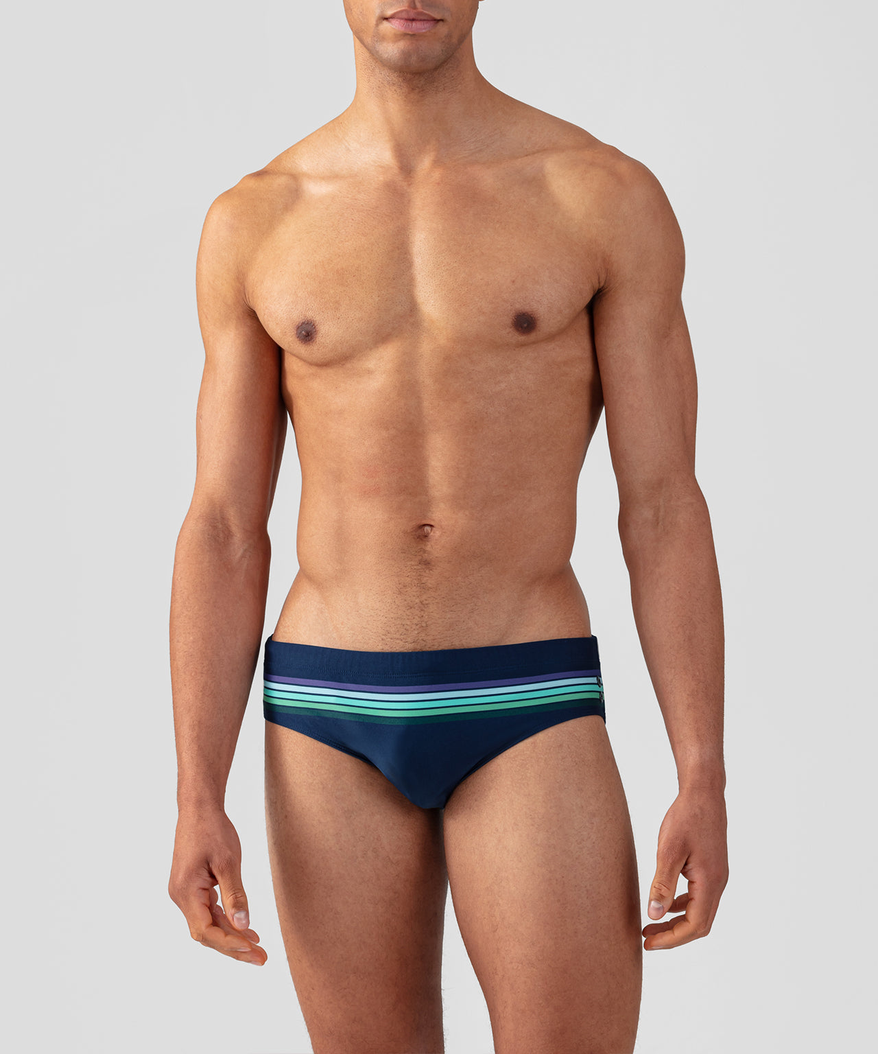 Swim Briefs w. Horizontal Stripes: Navy