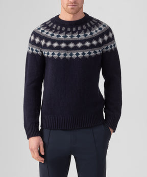 Wool Cashmere Sweater w. Nordic Pattern: Navy