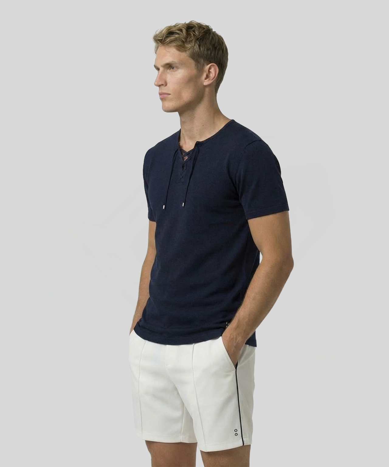Knitted T-Shirt w. Drawstrings: Navy