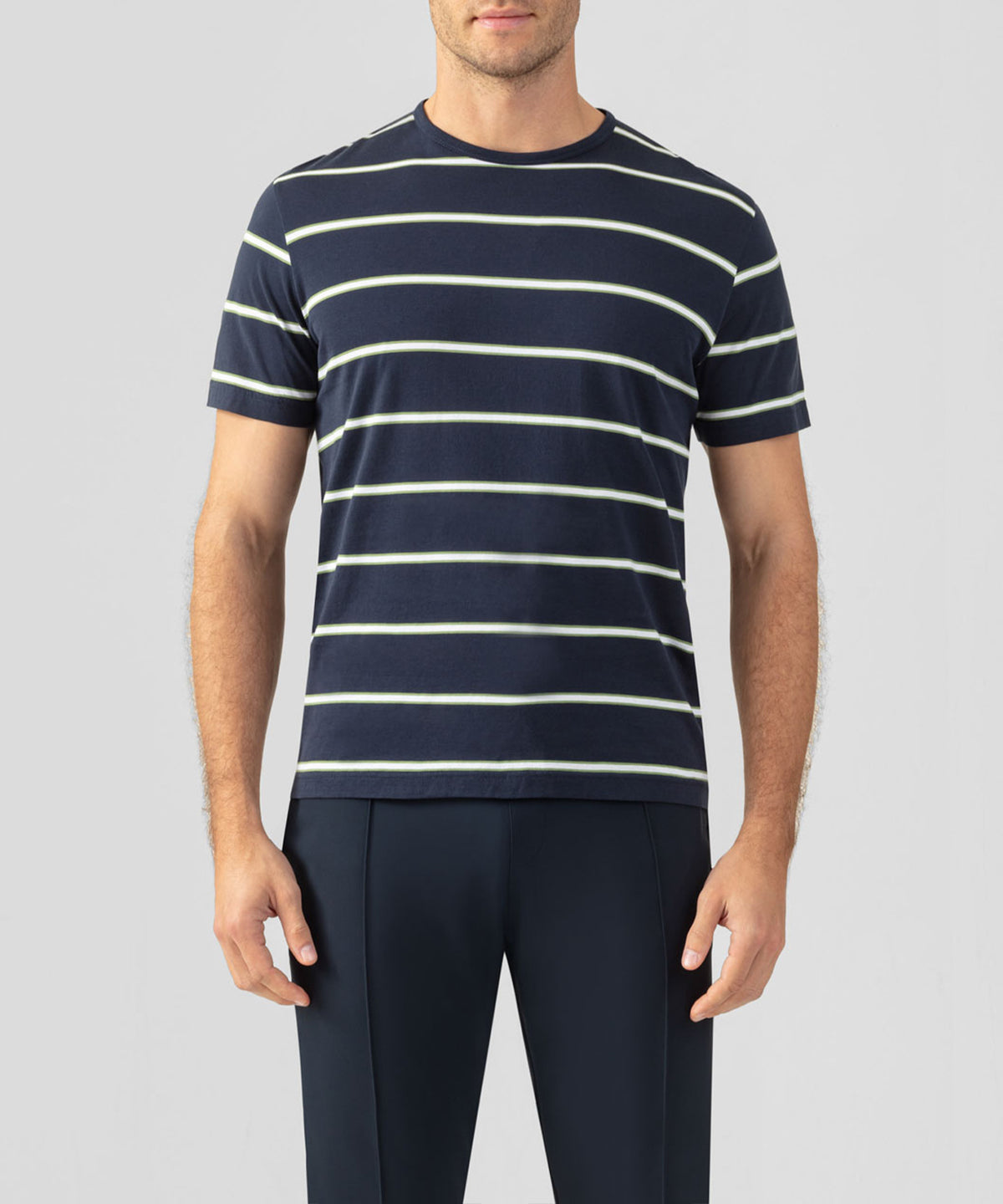 Crew Neck T-Shirt Eyelet Edition w. Double Stripes: Navy