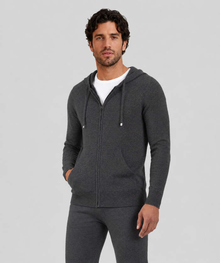 Cashmere Zipped Hoodie: Dark Grey Melange