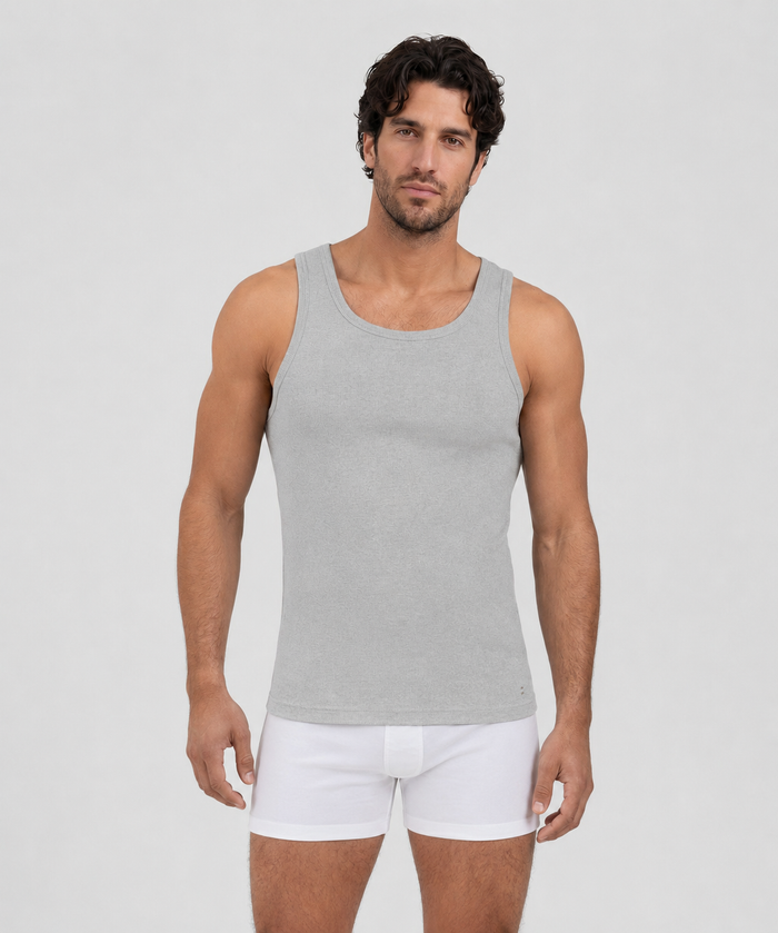 Army Ribbed Tank Top: Grey Melange