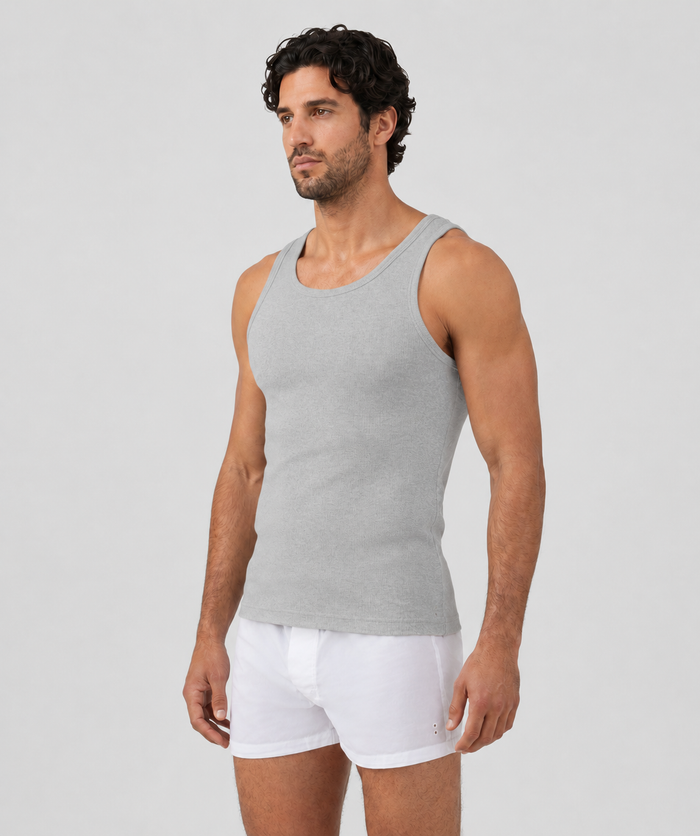 Army Ribbed Tank Top: Grey Melange