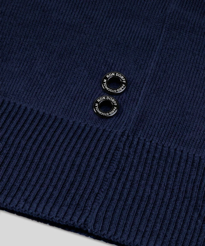 Knitted V Neck Polo: Navy