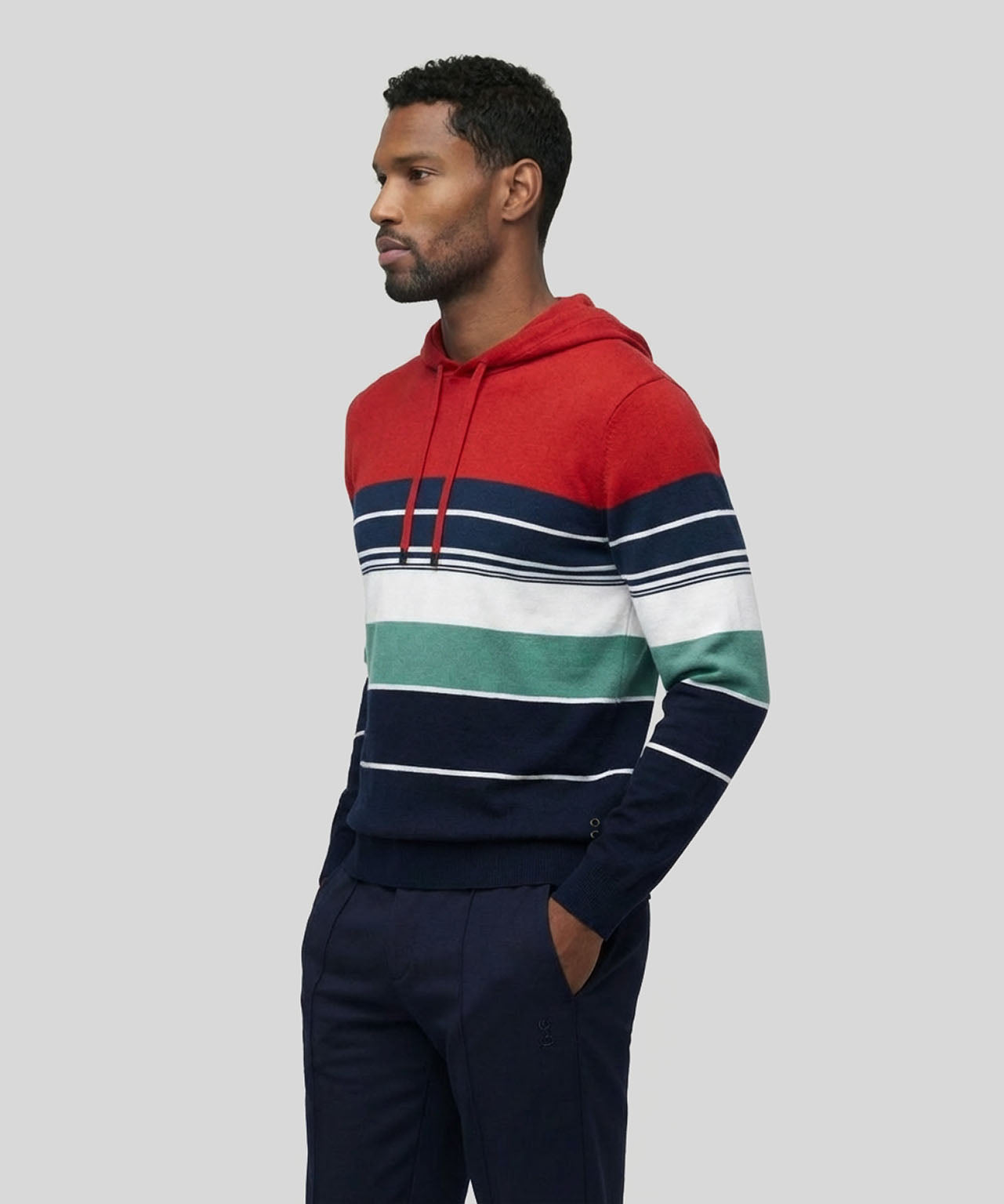 Cotton Hoodie w. Retro Stripes: Shocking Red