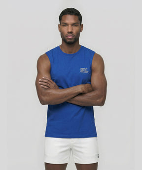 Organic Cotton Sleeveless T-Shirt "DISCIPLINE": Bleu