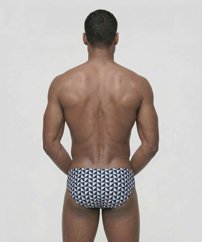 Swim Briefs w. Geometric Pattern: Navy