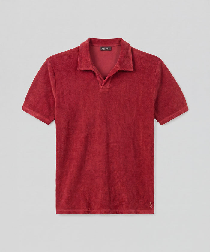 Cotton Terry V Neck Polo: Red