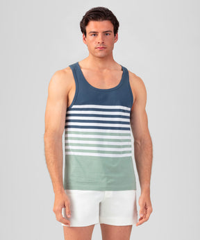 Organic Cotton Tank Top w. Stripes: Deep Ocean