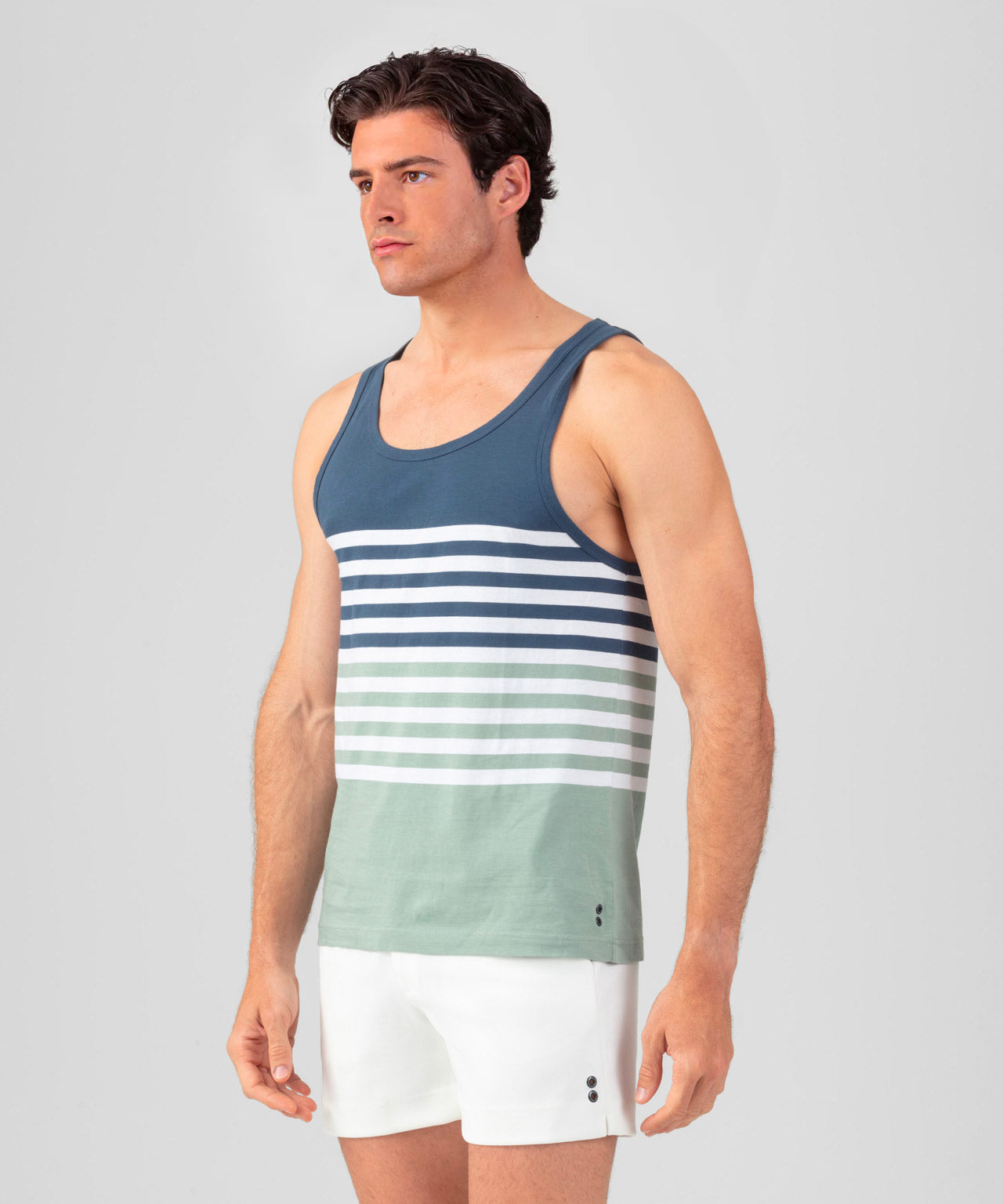 Organic Cotton Tank Top w. Stripes: Deep Ocean