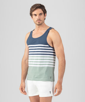 Organic Cotton Tank Top w. Stripes: Deep Ocean