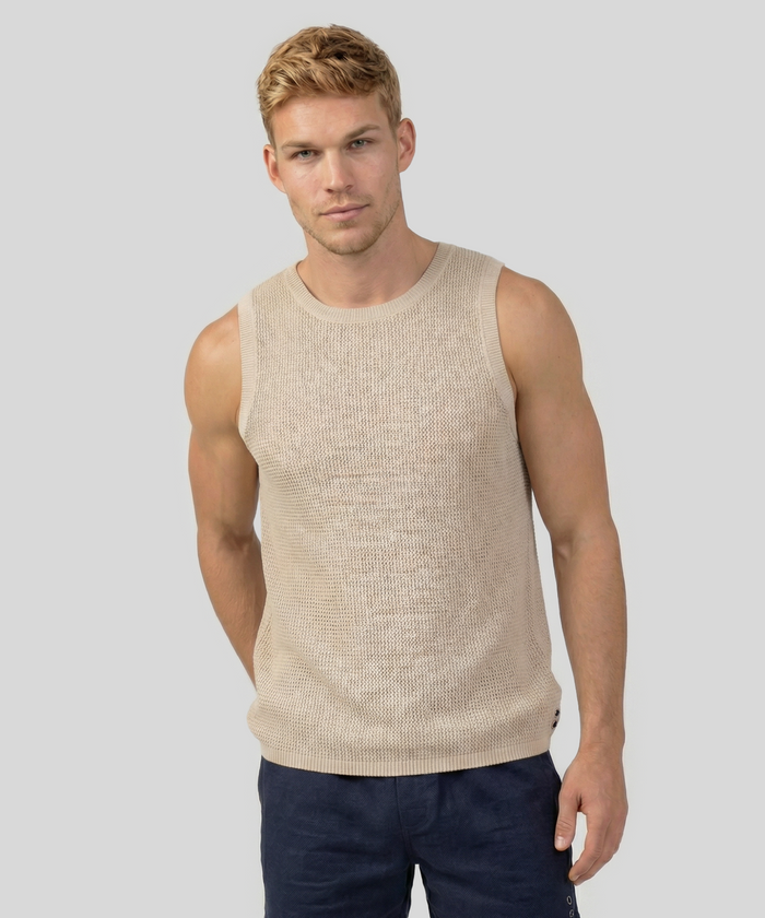 Organic Cotton Crochet Knit Tank Top: Natural