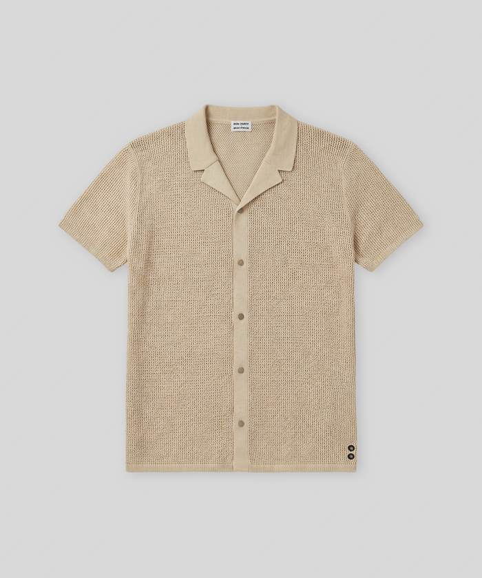 Organic Cotton Crochet Knit Shirt: Natural